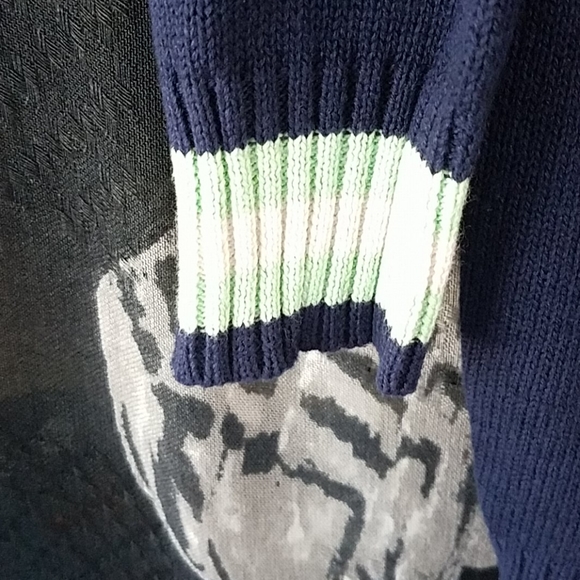 Aerie Navy Blue Off Shoulder Varsity Sweater - Picture 5 of 6